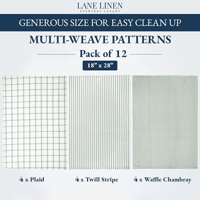 LANE LINEN Kitchen Towels Set - Pack of 12 Cotton Dish Towels for Drying Dishes, 18”x 28”, Premium Hand Towels, Tea Towel, Quick Drying Kitchen Towel Set - Olive - Image 3