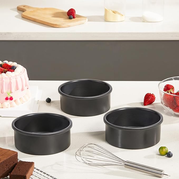 6 Inch Round Cake Pan Set for Baking with Healthy Parchment Paper, Nonstick Deeper Circle Cake Pans with Wider Grips, 3 Pieces Premium Layer Cake Tin, Cheesecake Mold, Huty Duty - Grey - Image 6