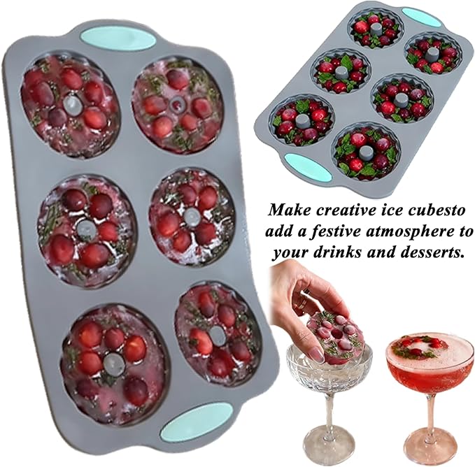 Wreath Ice Mold, Christmas Wreath Ice Mold, Holiday Christmas Shaped Silicone Ice Cube Making Trays/Molds, 6 Hole Silicone DIY Molds Suitable for Ice Cubes, Cakes, Soap (3PCS)