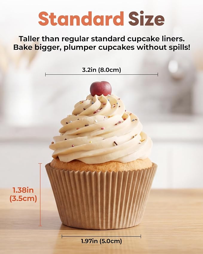Bake Choice 200pcs Standard Cupcake Liners for Baking, Muffin Liners | Non-stick, Natural, Food-grade, Greaseproof Parchment , Cupcake Wrapper for Party, Christmas, Gift - Image 4