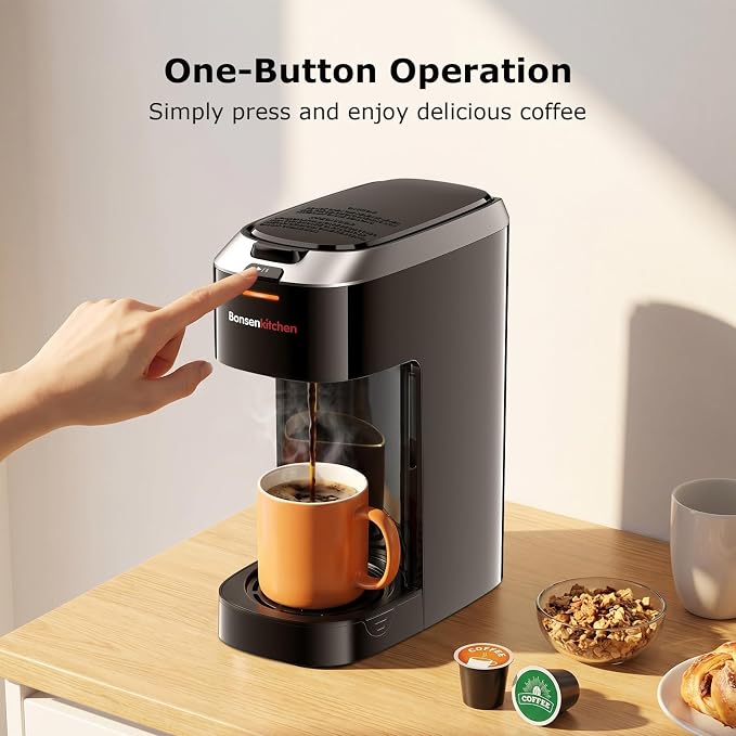 Bonsenkitchen 2-in-1 Single Serve Coffee Maker for K Cup & Ground Coffee | Fast Brewing (6-14oz), Travel Mugs Friendly, Space-Saving for Home，Office，Dorm - Image 5