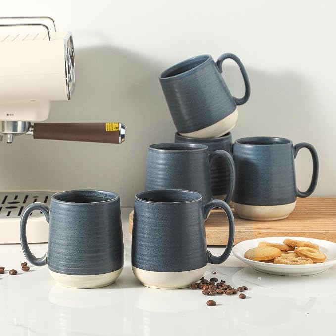 HASENSE Porcelain Coffee Mugs Set of 6, 15 Ounce Large Ceramic Coffee Cups Set with Handle for Latte, Tea, Cocoa and Hot Chocolate, Dark Blue Coffee Mugs for Men and Women, Microwave Safe - Image 5