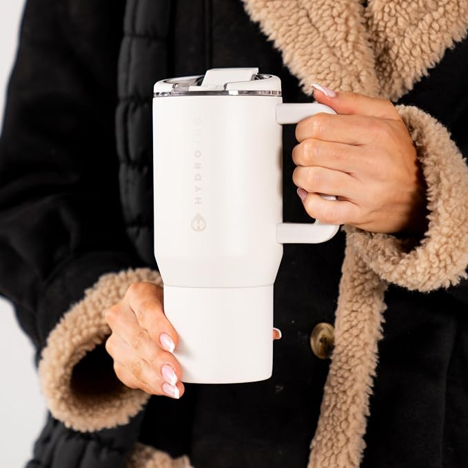 HydroJug Coffee Traveler 20oz Ceramic-Lined Mug with Handle, Linen - Image 5