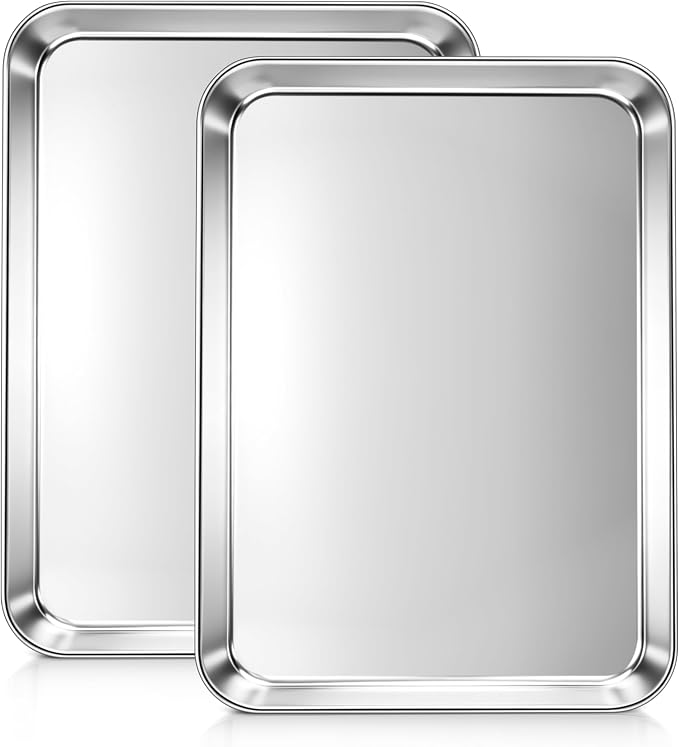 LIANYU Cookie Sheets for Baking, Jelly Roll Pan for Oven, 16x12 Inch, 2PCS | Stainless Steel Baking Tray Pan, Healthy Metal Tray for Home Bakery Hotel Restaurant, Heavy Duty, Dishwasher Safe, No Coating by LIANYU