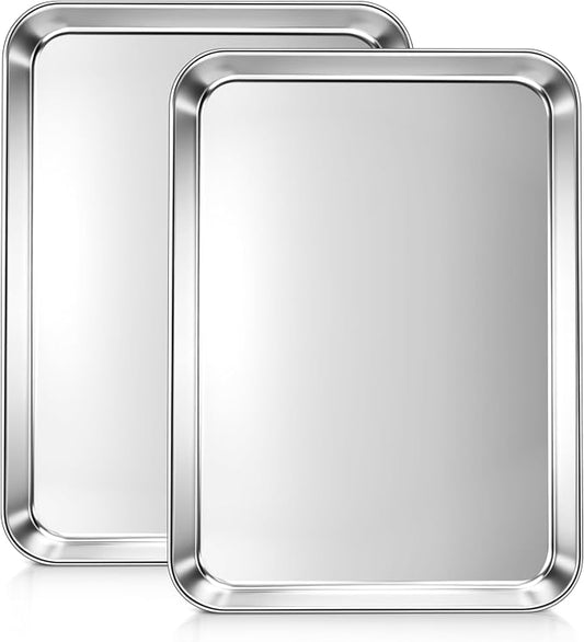 LIANYU Cookie Sheets for Baking, Jelly Roll Pan for Oven, 16x12 Inch, 2PCS | Stainless Steel Baking Tray Pan, Healthy Metal Tray for Home Bakery Hotel Restaurant, Heavy Duty, Dishwasher Safe, No Coating by LIANYU