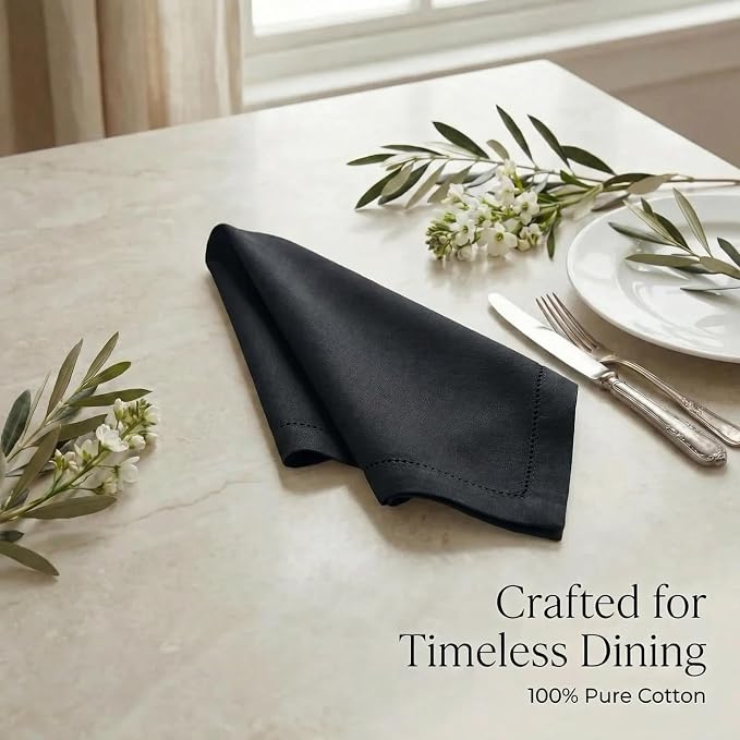 Urban Villa Cloth Napkins Cotton 20x20 (Set of 12) Black - Image 8
