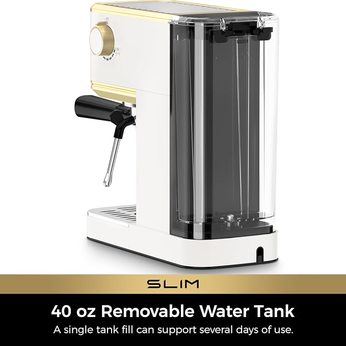 CHULUX Slim Espresso Machine with Milk Frother for Home Latte, White & Gold | Precise Pressure Gauge, Food-Grade Materials, 20 Bar Italian Pump, Professional Temperature Control System, Stainless Steel - Image 7