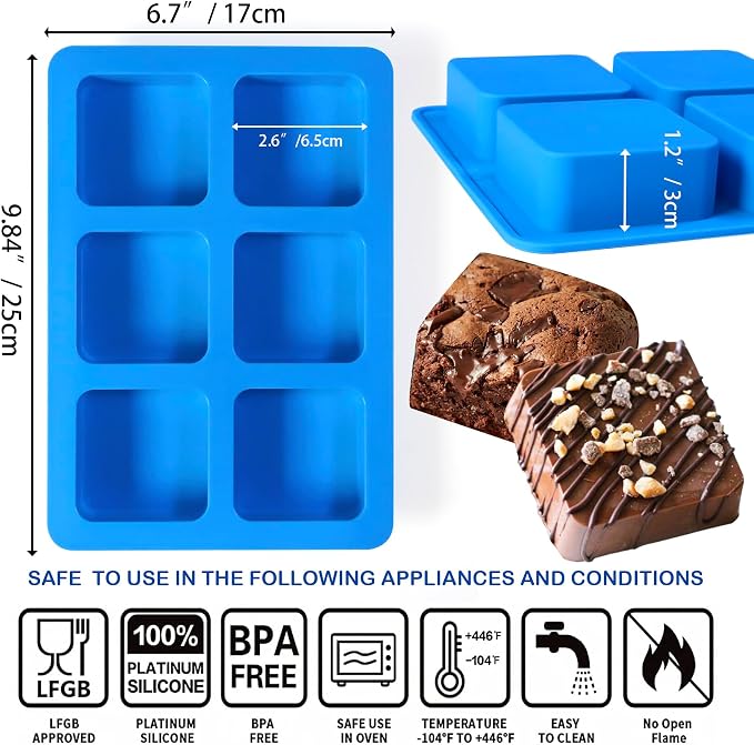 Sidosir 3Pcs Chocolate Covered Cookie S'mores Molds, 6-Cavity Square Molds Silicone for Smores, Non-Stick Silicone Baking Mold for Graham, Chocolate, Graham Crackers, Candy - Image 2