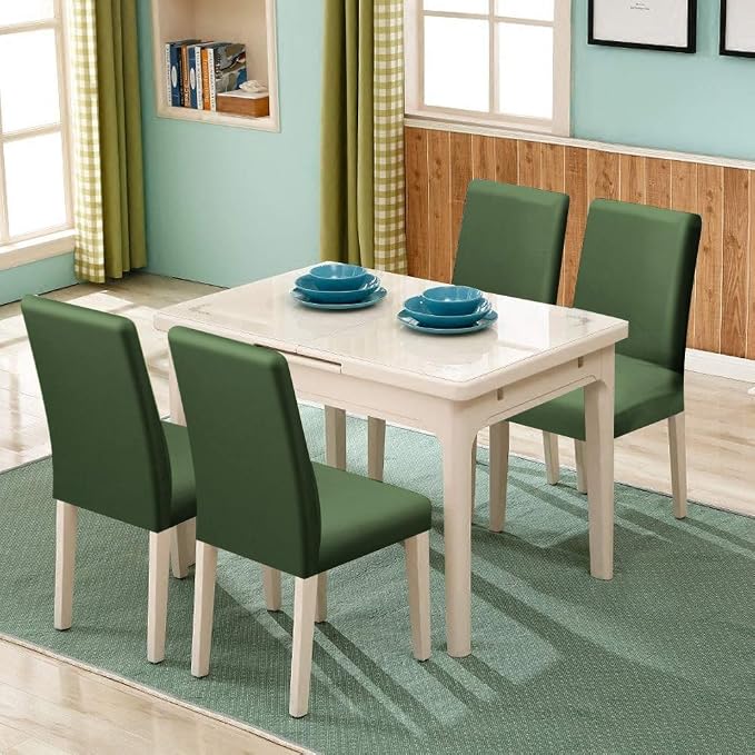 Fuloon 6 Pack Super Fit Stretch Removable Washable Short Dining Chair Protector Cover Seat Slipcover for Hotel, Dining Room, Ceremony, Banquet Wedding Party | Solid Dark Green, Set of 6, Super Fit, Stretch, Removable, Washable, Suits for Hotel, Dining ... - Image 2