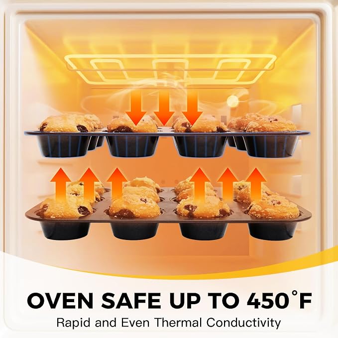 Muffin Pan for Baking, Nonstick Cupcake Tin 12 Cup, 2 Pack Cup Cake Tray, Premium Cheesecake Pans, Dishwasher Safe - Dark Grey - Image 8