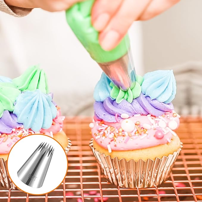 4PCS Extra Large Piping Tips Set, Stainless Steel Round Piping Tip, Frosting Icing Tips, Large Star Square Wide Jumbo Pipings Tip for Cupcakes Cakes Cookies