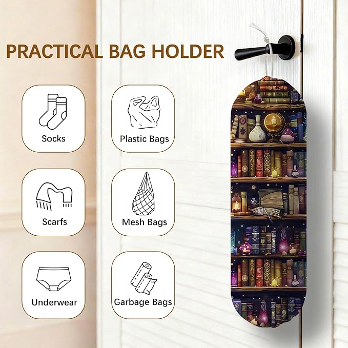 Magic Bookshelf Plastic Bag Holder Dispenser, Plastic Grocery Bag Organizer & Wall Mount Paper Trash Bags Saver Storage for Kitchen Home Pantry Decor, Kitchen Decor Shopping Bags Storage Dispenser - Image 4