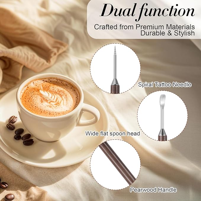3 Pack Latte Art Pen, Double-Ended Coffee Latte Art Tools, Stainless Steel Coffee Drawing Tools with Wood Handle Barista Accessories for Espresso Designs, Home and Cafe Use
