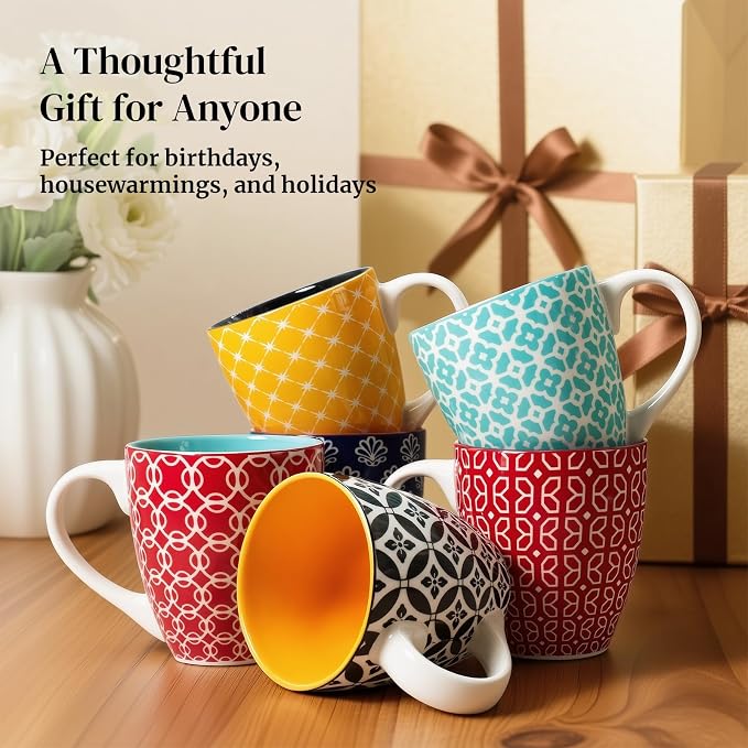 DOWAN Coffee Mugs Set of 6, 10 oz Porcelain Mugs, Cappuccino Cups, Ceramic Tea Cups with Handle for Men Women, Mug Gift Set, Housewarming Wedding Gift - Image 8