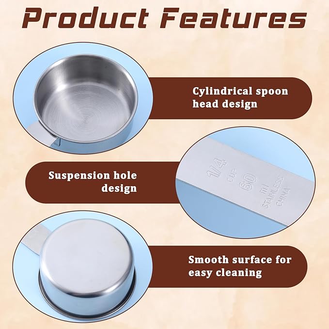 Stainless Steel Measuring Cups Set of 4, Kitchen Gadgets Stackable Metal Measuring Cup for Cooking Baking Dry Wet Ingredients and Liquid, Dishwasher Safe, Solid Flat Handle