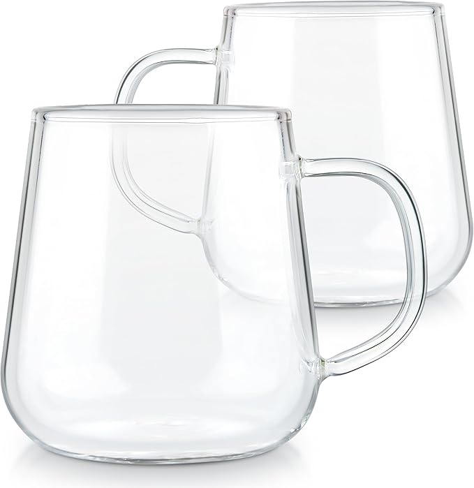 Teabloom Set of 2 Premium Borosilicate Glass Cups for Tea or Coffee - 6 Ounces / 180 ml - Stain-free and Microwave Safe