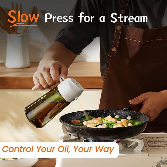 TrendPlain - Original 16oz/470ml Olive Oil Dispenser Bottle for Kitchen Gadgets and Air Fryer Accessories - Olive Oil Sprayer for Cooking w/Stickers - White - Image 4