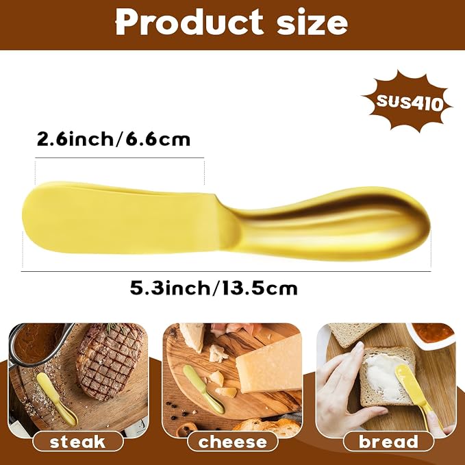 Butter Knife Butter Spreader Knife Gold Butter Knives 4 PCS Cheese Spreader Knives Set Stainless Steel Charcuterie Knives Butter Knife Spreader for Cold Butter Cheese Jam Spreading, MLU047-3BK - Image 2