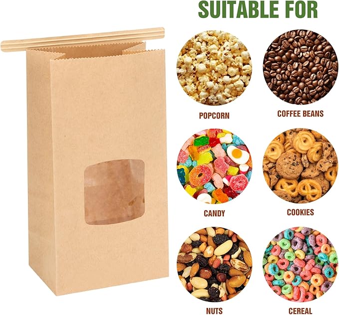 Moretoes 100pcs Small Bakery Cookie Bags with Seal,3.5x2.2x6.7In Treat Bags | Brown Kraft Paper Treat Bag with Window Seal by Tin Tie Tab for Homemade Bread Cookie Pastry Treat Bakery Gift Giving Packing - Image 6