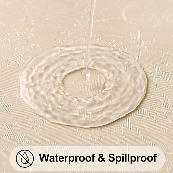 Smiry Rectangle Waterproof Heavy Duty Vinyl Tablecloths, 60 x 102 Inch | Wipeable Washable Floral Embossed Table Cover for Kitchen and Dining Room, Indoor & Outdoor Use, Cream - Image 2