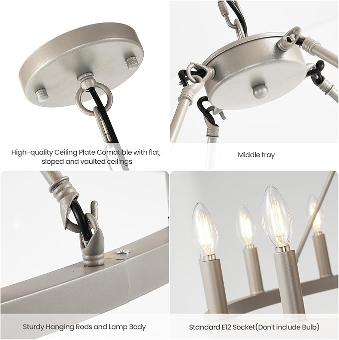 WJShome 24-Light Silver Wagon Wheel Chandelier Farmhouse, 54" Extra Large Chandeliers for High Ceilings, Rustic Round Chandeliers for Dinning Room, Kitchen Island, Entryway, Foyer, Living Room,Bedroom - Image 2