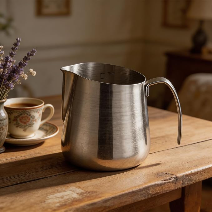 Espresso Milk Pitcher Stainless Steel with Angled Pour Spout, Measurement Marks and Side Handle for Home Coffee Mixing Pour Spout and Grip Handle for Coffee Prep - Image 5
