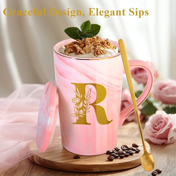 Personalized Ceramic Coffee Mug with Lid Tea Cup Happy Birthday Christmas Xmas Day Holiday Gift for Female Boss Teacher Aunt Big Small Sister in Law Mother Stepmother Wedding Groom Bride Officiant,R - Image 3