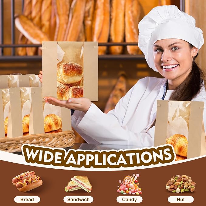 30 Pack Bakery Bags with Window Kraft Paper Bread Bags Bread Loaf Bags with Tin Tie Tab Lock Toast Bags Baked Food Packaging Storage - Image 7