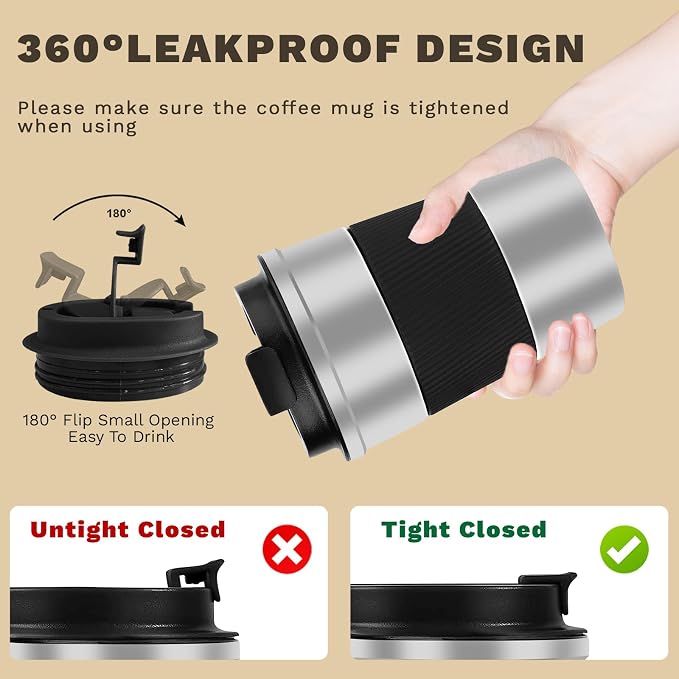 Vacuum Insulated Stainless Steel Travel Coffee Mug,Leak Proof Cup with Lid | 304 stainless steel mug with vacuum insulation, leak proof lid, silicone grip and car cup holder friendly design - Image 5