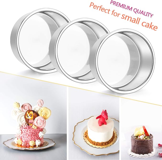 E-far 4 Inch Small Cake Pan Set of 6, Stainless Steel Mini Round Smash Cake Baking Pans Tins, Non-Toxic & Healthy, Mirror Finish & Dishwasher Safe - Image 4
