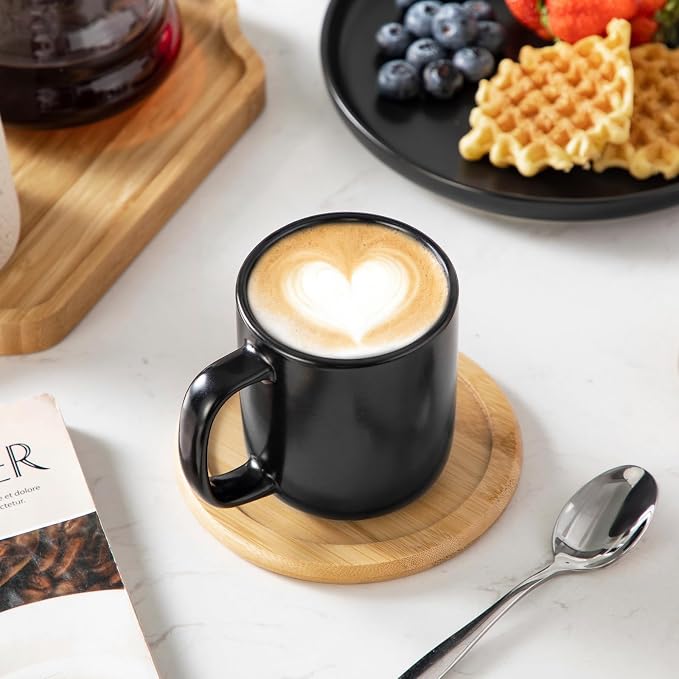 vancasso Stoneware Coffee Mugs Set, 12 oz Ceramic Coffee Cups for Latte Hot Tea Cappuccino Cocoa Milk Cups Set of 6, Dishwasher & Microwave Safe, Matte Black - Image 8