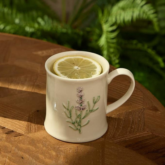 Artisanal Handcrafted Ceramic Mug with Sage Botanical Design - 10oz Off-White Stoneware Coffee Cup, Elegant Purple Sage Pattern, Dishwasher Safe, Comfort Grip Handle for Daily Use by DelightsGalore