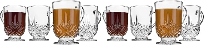 Godinger Coffee Mugs, Tea or Hot Water Glass Cups - Dublin Collection, Set of 4, 10 fluid ounces (Pack of 2) by Godinger