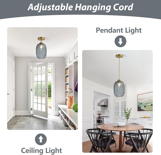 KCO Lighting Smoked Glass Globe Pendant Light Antique Gold Pendant Lights Nordic Blown Glass Pendant Light Single Hanging Light Fixture Mid Century Modern Entry Lighting - Image 3