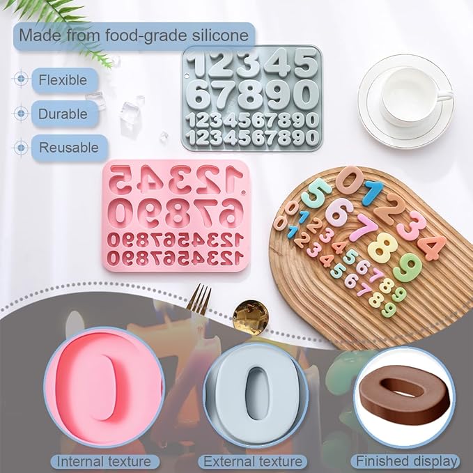 2 Pack Number Silicone Cake Molds 30 Cavity Medium and Small Size 3D 0-9 Digital Mould Tray DIY Baking Decorating Tools for Chocolate Candy Cupcake Mousse Dessert Gummy Handmade Soap Clay