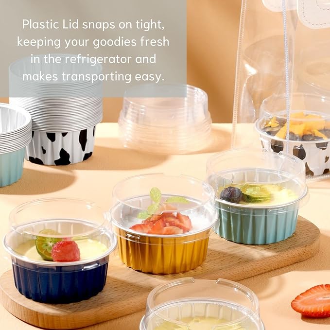 Mini Aluminum Foil Cupcake Baking Cups with Lids (40pcs, 5oz) Round Cupcake Foil Liners Tart Pie Tin Pan Holder - Disposable Mini Cake Containers Flan Molds for Pudding, Souffle, Party, Wedding - Image 5