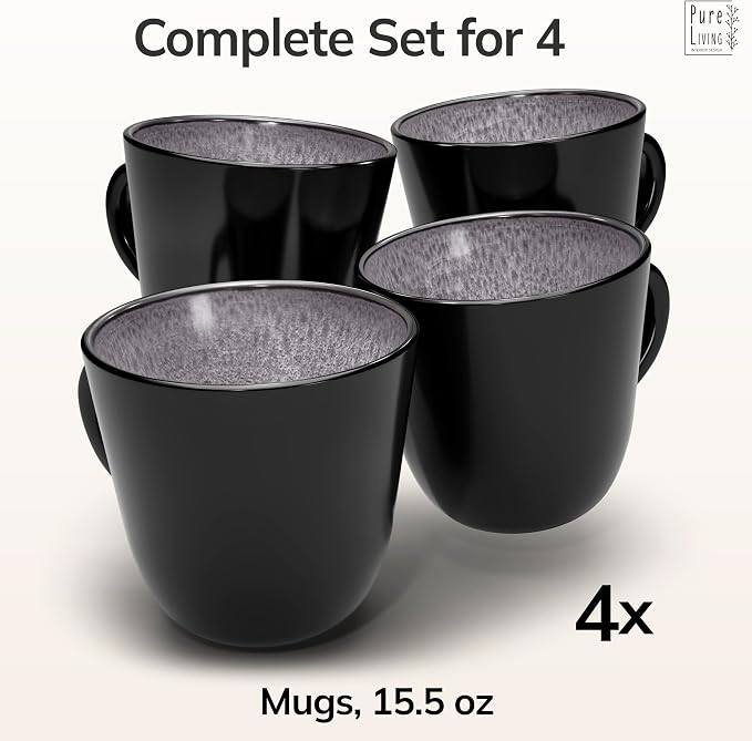 Large Stoneware Coffee Mugs Set of 4, 15.6 oz Coffee Cups with Reactive Glaze, Lead-Free, Dishwasher & Microwave Safe, Stain Resistant for Cocoa, Latte, Cappuccino & Tea, Dark Gray - Image 3