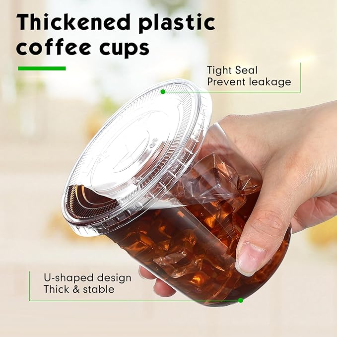 Baderke 25 Set Plastic Cups with Lids and Straws, Disposable Plastic Iced Coffee Cup for Cold Beverage Juice Smoothie Crystal for Coffee Shops Party Catering(Clear,12 oz) - Image 4