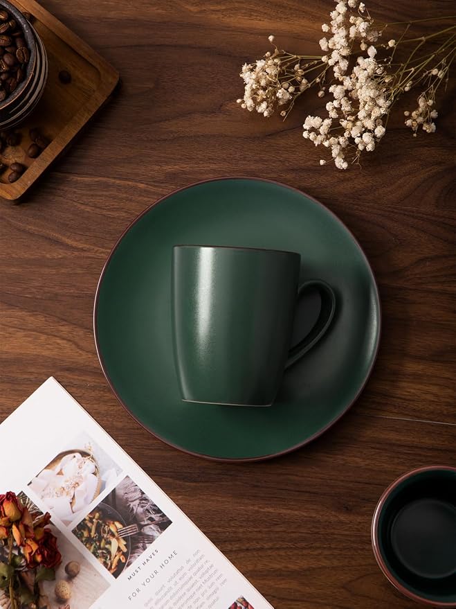 famiware Venus Coffee Mugs for 6, 13 oz Mug Set, Dringking Cup with Handle for Coffee, Tea, Cocoa, Milk, Dark Green - Image 8