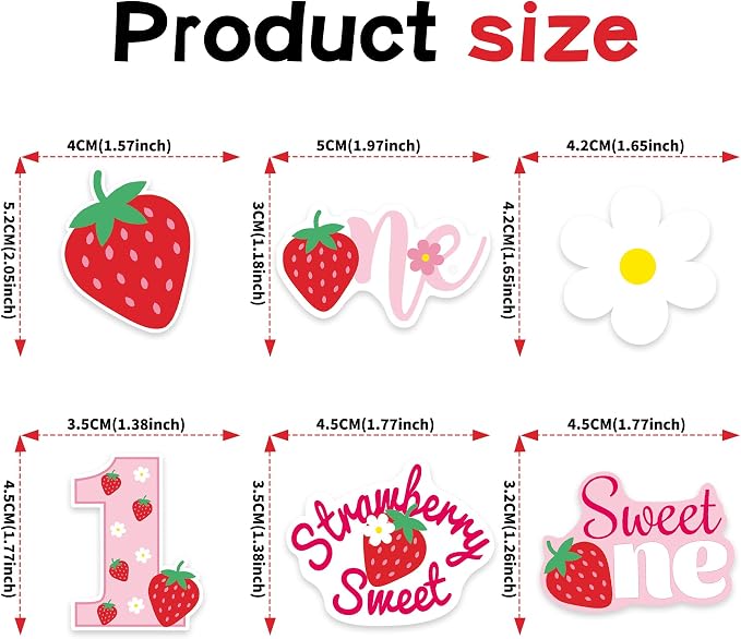 42Pcs Edible Strawberry Sweet One Cupcake Toppers Wafer Paper Birthday Strawberry Cupcake Picks for Baby Shower Kids Birthday Party Cake Decorations Supplies - Image 6