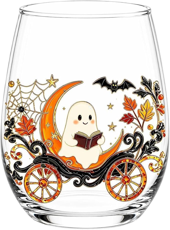 Glass Pumpkin Mugs 400ml Stemless Ghost Pumpkin Wine Glass Mugs | Aesthetic Halloween Glassware for Coffee Tea Juice Soda Water Beverage Holiday Autumn Thanksgiving Home by Unknown
