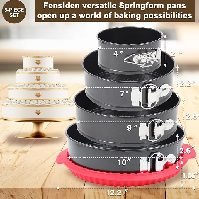 4-7-9-10 Inch Non-stick Springform Cheesecake Pan Set of 4 | Food Grade, FDA Food Contact Safe, Non-Stick, Dishwasher Safe, Removable Bottom, Comes with Silicone Base Protector - Image 2