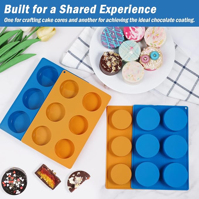 Webake Cake Puck Mold Set 2 Different Sizes, Silicone Flat Cake Pop Molds for Chocolate Covered Desserts, BPA Free - 4 Molds & 1 Scraper - Image 4