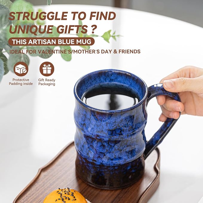 22oz Blue Kiln-Change Ceramic Coffee Mug with Ergonomic Handle, 1340℃ High-Fire Large Mug - Lead-Free, Microwave Safe, Great Gift for Valentine’s/Mother’s Day - Image 5