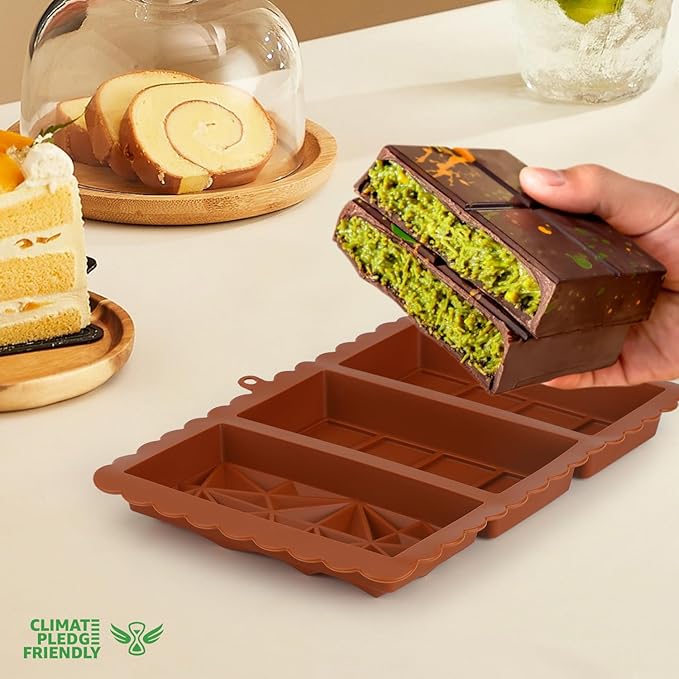 Dubai Chocolate Bar Mold, 1.2 Inch Deep Silicone Chocolate Molds, 3-Cavity Large Candy Bar Mold for Dubai Pistachio Chocolates, Candies, Desserts