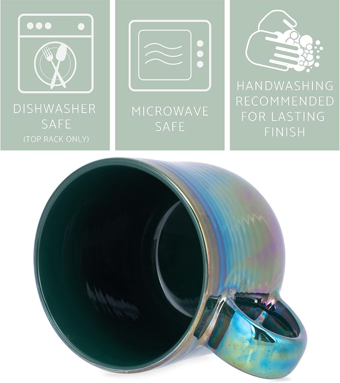 Elanze Designs Glossy Reactive Glaze Large 17 Fluid Ounce Everyday Kitchen Food Grade Ceramic Stoneware Coffee Mug Cup with Comfort Curved Handles, Set of 4, Emerald Green - Image 4