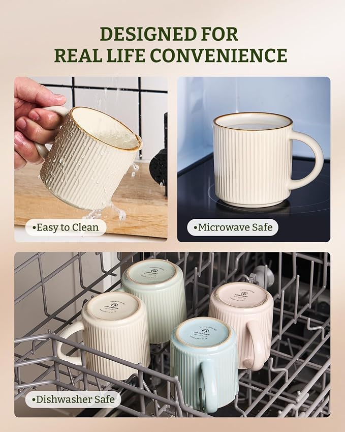 ffamiware Star Coffee Mug Set for 4, Handcrafted 12 oz Ceramic Stoneware Mugs Cup Set, Chip-Resistant & Stackable, Dishwasher/Microwave Safe, Multi-color - Image 8