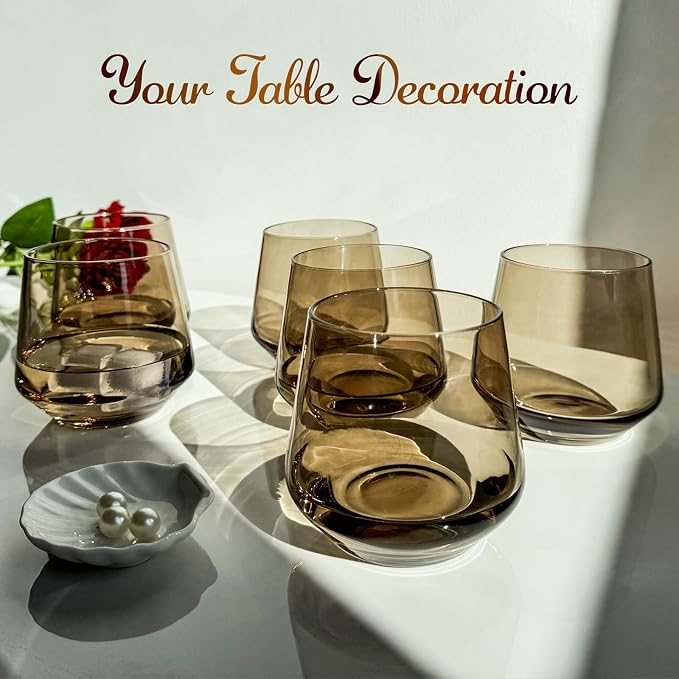 Stemless Wine Glasses Set 6【Smokey Sand Wine Glasses Stemless】 Gray Short Tumbler【14oz】 Gray Glassware for Wine or Soft Drinks,Unique Wine Gifts for Valentines Day - Image 3