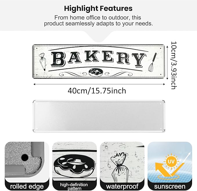 Bakery Sign Retro Store Tin Sign Vintage Decor Metal Poster 4×16 Inches For Kitchen Home Gifts For Cooking Lovers - Image 2
