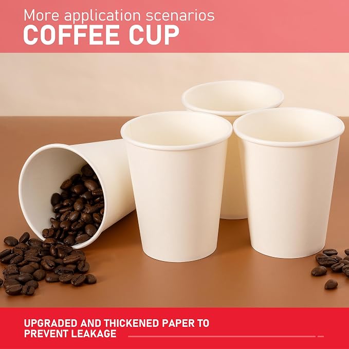 500 Pack 8 oz Paper Cups, Disposable Coffee Cups, White Hot/Cold Beverage Drinking Cups for Water, Coffee, or Juice, Perfect for Office, Party, Home - Image 7